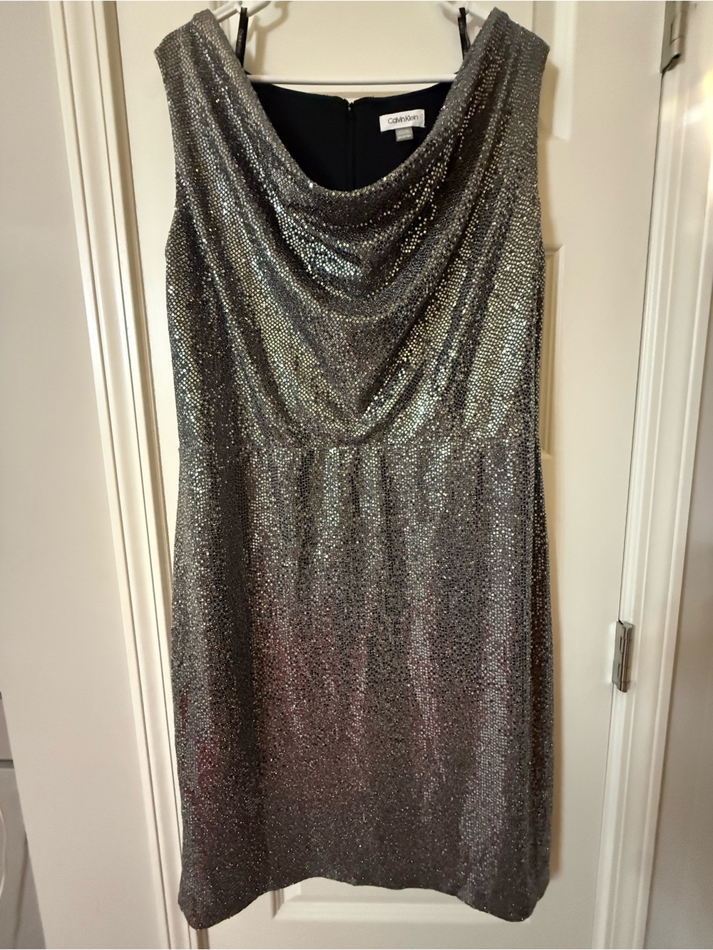 Calvin Klein Metallic Sequin Sleeveless Cowl Neck Sheath Dress - Plus Size 18W
